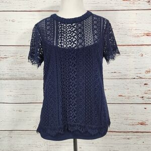 LC Lauren Conrad Navy Blue Lace Top Size Medium